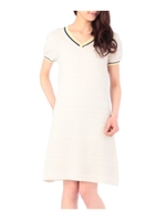 ダブルラインボーダー編み地ワンピース/ホワイト(001)