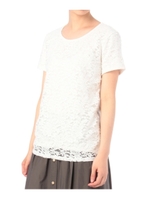 フラワーレース切り替えUネックカットソー/オフホワイト(403)