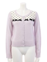 フロントリボンｘフロッキーチュール切り替えカーディガン/パープル