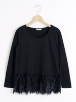 裾レース長袖インナー/ブラック