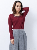 ケーブルＪＱ装飾付クルーＮ／長袖ＴＯＰＳ/オフホワイト