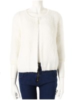 シャギー七分袖カーディガン/ホワイト