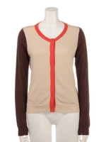 3配色クルーカーディガン/オレンジ