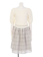 シアーチェックスカートニットコンビワンピース/ライトグレー