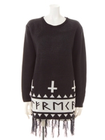 ジャガードニットフリンジプルオーバー/グレー