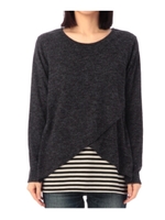 ボーダーレイヤード風カットソー/ワインレッド(563)