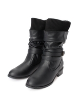 リブニットつきクロスベルトショートブーツ/ブラック(019)