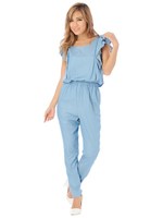 袖フリルデニムオールインワン/L/INDIGO