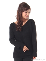 Vネックバックボタンニット/ブラック