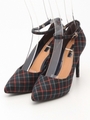 【R&E】ポインテッドトゥアンクルストラップ付パンプス/チェック