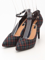 【R&E】ポインテッドトゥアンクルストラップ付パンプス/チェック