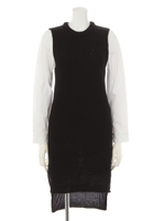 クルーネック畦ワンピースセット/ブラック