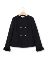 フェイクファー使いダブルショートコート/ネイビー(093)