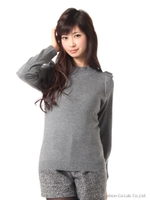 肩フリルニットTOPS/グリーン