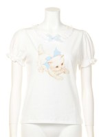 おりぼんねこプリントTee/白