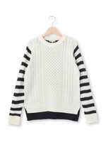 ケーブルボーダー切り替えニット/カーキ(527)