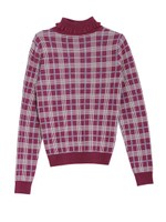 チェックフリルタートルニット/ワイン