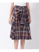 チェック腰巻きスカート/ダークグリーン(023)