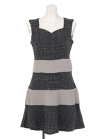 ツイードボーダーフレアーワンピース/グリーン