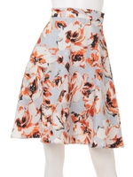 ドローイングフラワー柄フレアスカート/ライトグレー