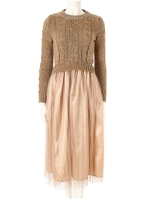 ニットドッキングチュールワンピース/ベージュ