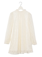 総レーススタンドカラーワンピ/ブラック