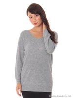 Vネックリブニット/グレー