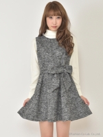 ウエストリボンツイードワンピース/ブラウン