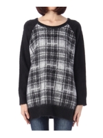 チェックラグラン切り替えニット/ブラック(219)