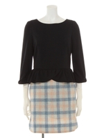 ペプラムチェックドッキングワンピース【2/8(月)23:59販売終了】/ブラック