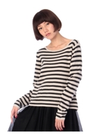 リボンボタンボーダーニット/ブラック(319)