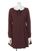 襟取り外しチェック柄フレアワンピース/ネイビー