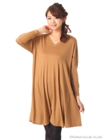 ＶネックＡラインワンピース/ベージュ