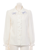 カラーリボンレース襟フリルブラウス/ブラウン