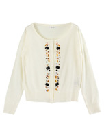 フロントビジュー丸首カーディガン/ホワイト