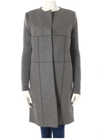 袖ニット切替ウール混コート/グレー