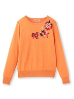 お花刺しゅうボートネックニット/オレンジ(064)