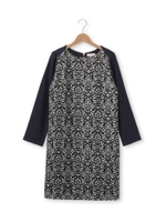 アラベスク柄切り替えシャギーワンピース/ブラック(119)