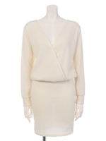 カシュクールリブニットワンピース/BK