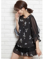 ≪新色入荷≫ブーケ花SET UP(ブラウス+キュロットSET)/ブラック