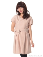 リボンベルト付OP/ベージュ