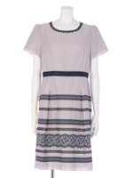 レースモチーフボーダーＪＱワンピ/グレー