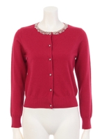 衿ビジューカーディガン/レッド