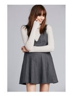 ウール混Vネックワンピース/ダークグレー(013)