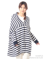 ボーダー裏毛ロングカーディガン/ネイビー