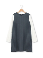 異素材ドッキングストライプワンピース/サンドベージュ(353)