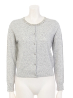 衿ビジューカーディガン/ライトグレー