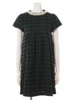 【AUNT MARIE'S】パール襟取リ外シチェックOP/GRN