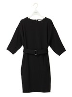 【emmi atelier】スタンドカラーワンピース/BLK