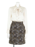 ラメジャガードボウタイワンピース/モカカーキ